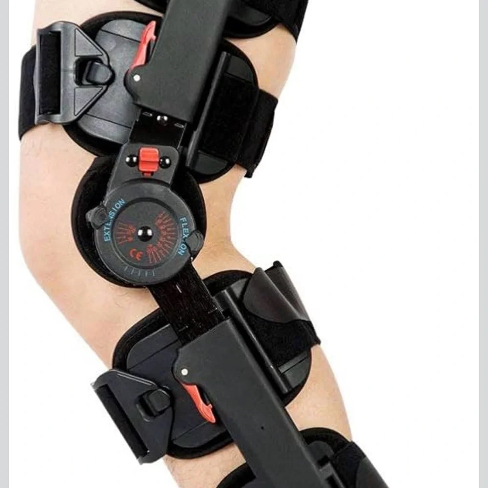 Adjustable Black Hinged Knee Brace with ROM Dial Support